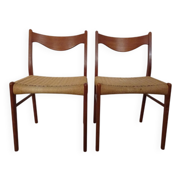 Set of Teak and Paper Cord Dining Chairs by Ejner Larsen for Glyngøre Stolefabrik, 1960s