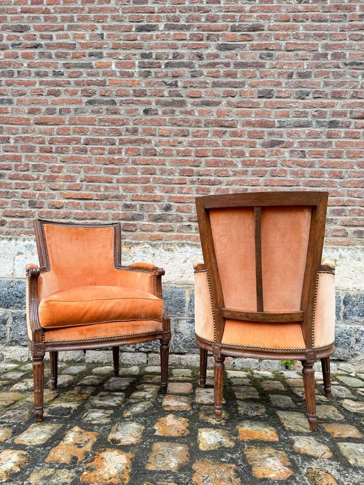 Pair Of Bergères Trapeze Backrest In Walnut Louis XVI XVIII Eme Century