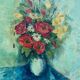 Huile william marcel clochard bouquet de fleurs roses coquelicots