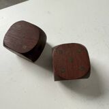 Pair of 1960s teak and brass "dice" candlesticks
