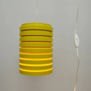 Pop Art Yellow Louvered Cylinder Pendant Lamp, Scandinavia, circa 1970
