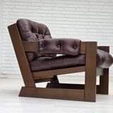 1970s, Scandinavian armchair, brown furniture leather, dark beech wood.