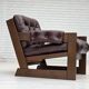 1970s, Scandinavian armchair, brown furniture leather, dark beech wood.