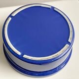 Vintage blue arabia teema / kilta casserole and rattan holder, designed by kaj franck, finland, scandi