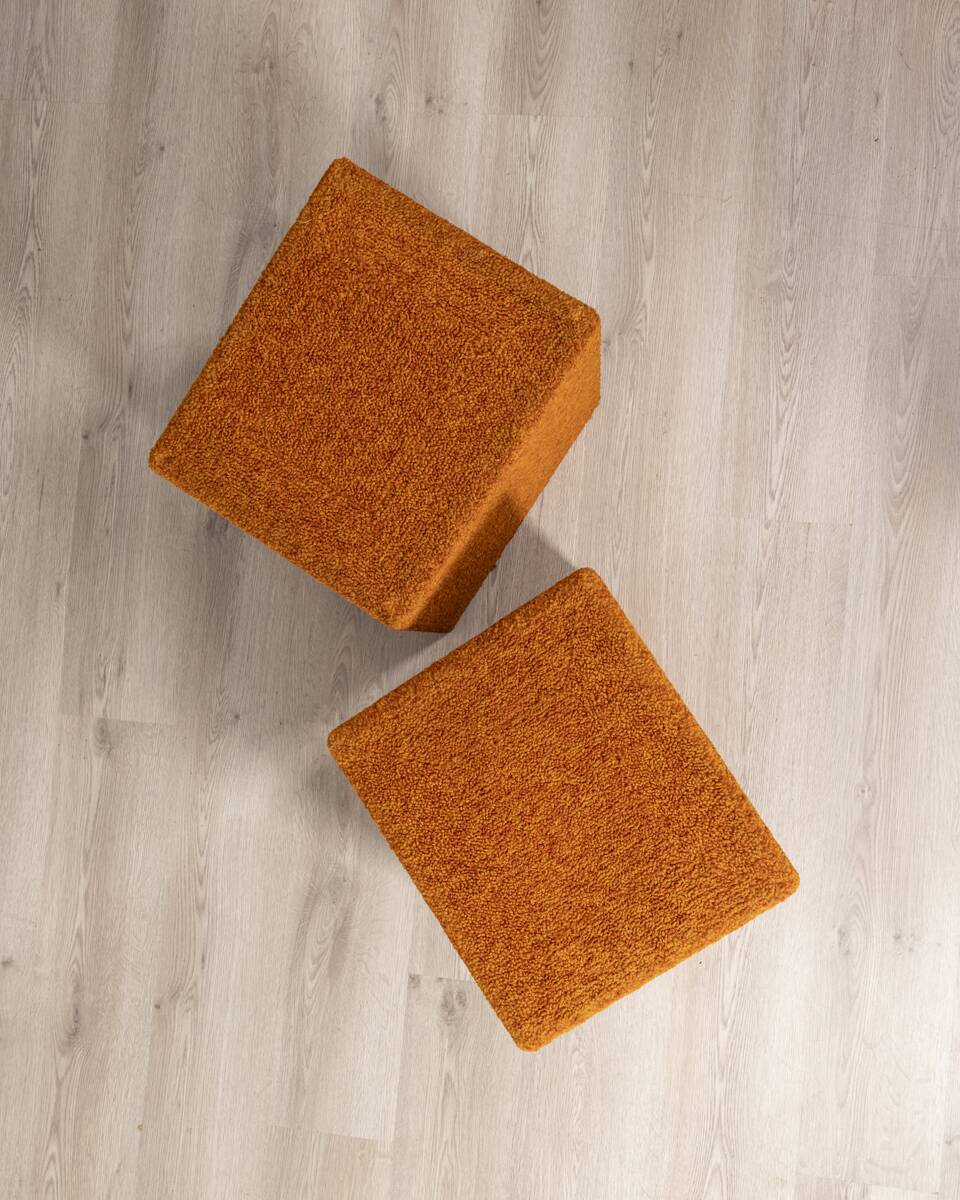 Pair of vintage 80s orange fabric poufs Italian design