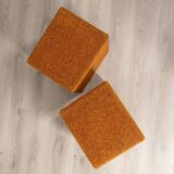 Pair of vintage 80s orange fabric poufs Italian design