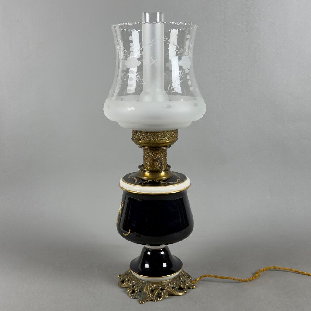 Limoges table lamp France porcelain brass glass vintage 20th century