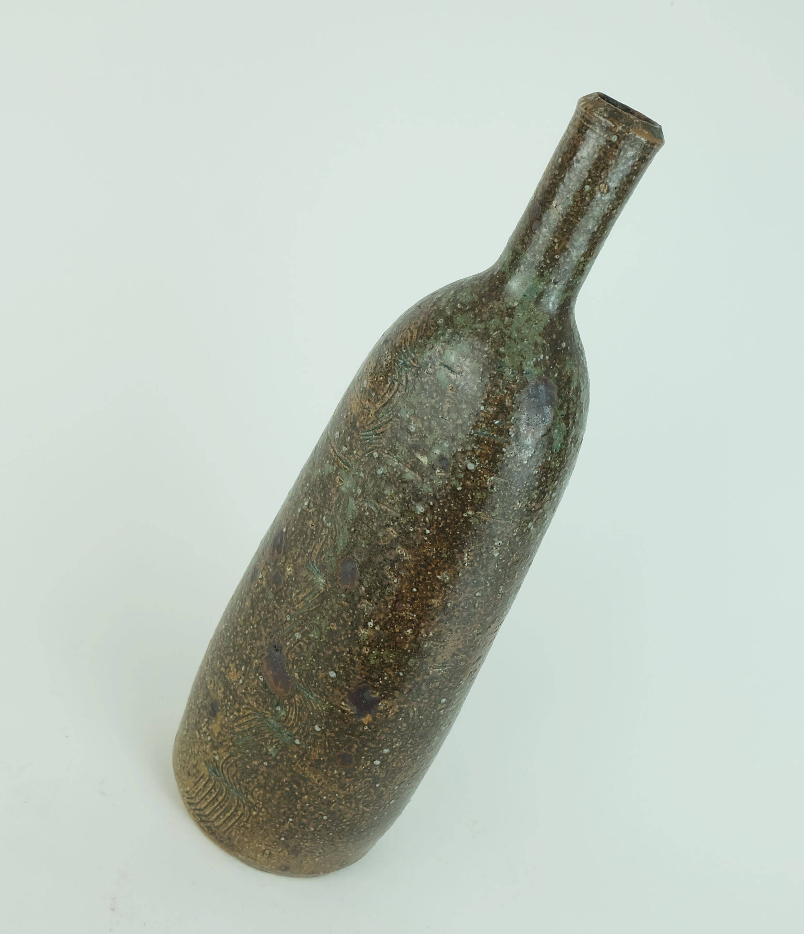 French stoneware bottle vase la borne  hand-made 1960s 70s studio ceramic