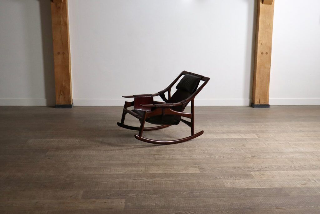 Liceu de Artes e Oficios rocking chair with ottoman, Brazil 1960s