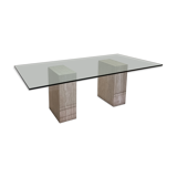 Italian Travertine Diningtable with Glass Top 1970s