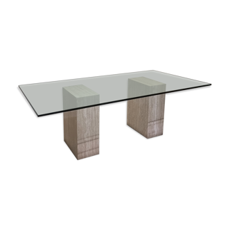 Italian Travertine Diningtable with Glass Top 1970s