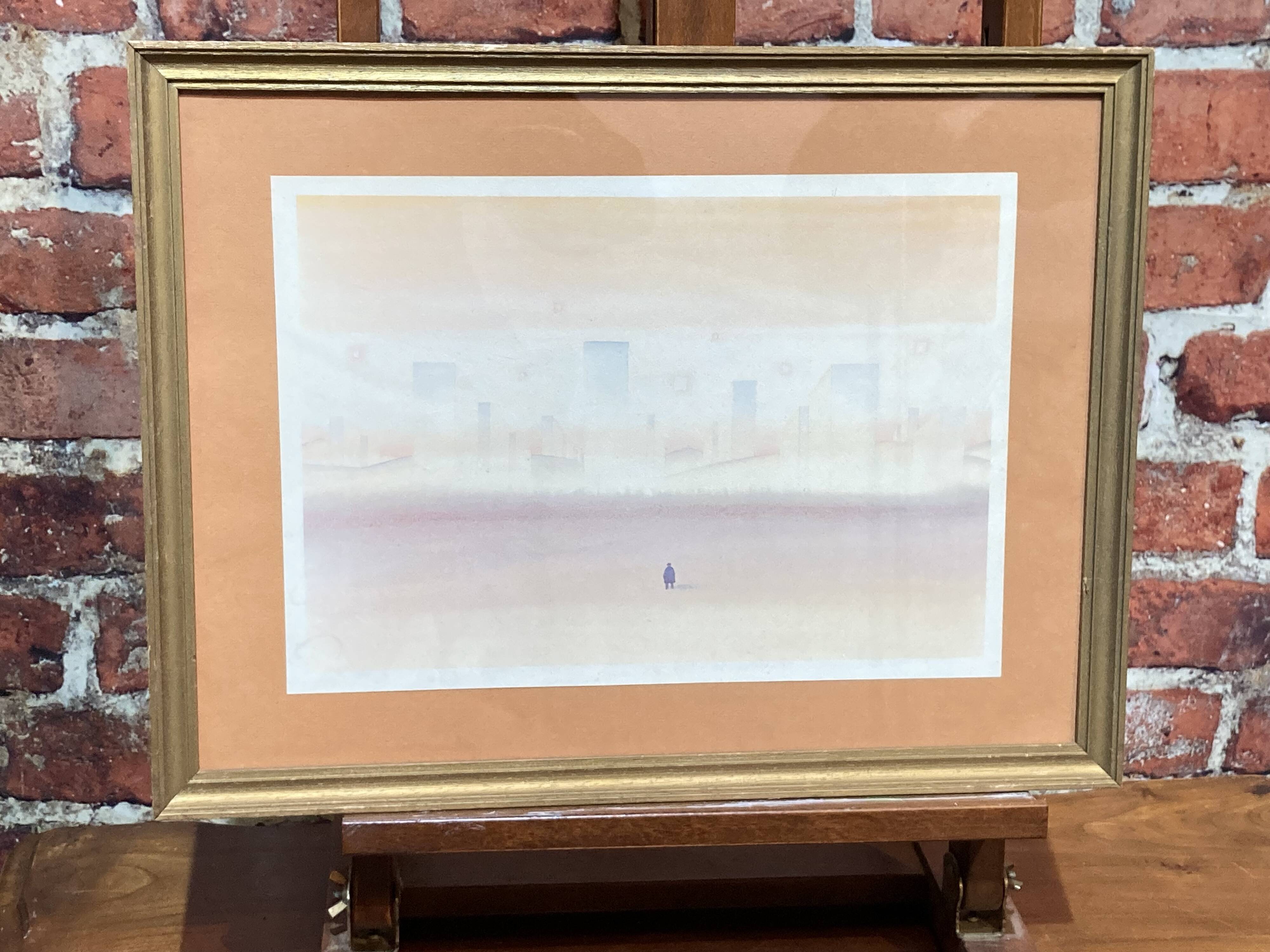 Watercolor framed with a landscape.