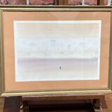 Aquarelle encadrée d'un paysage.