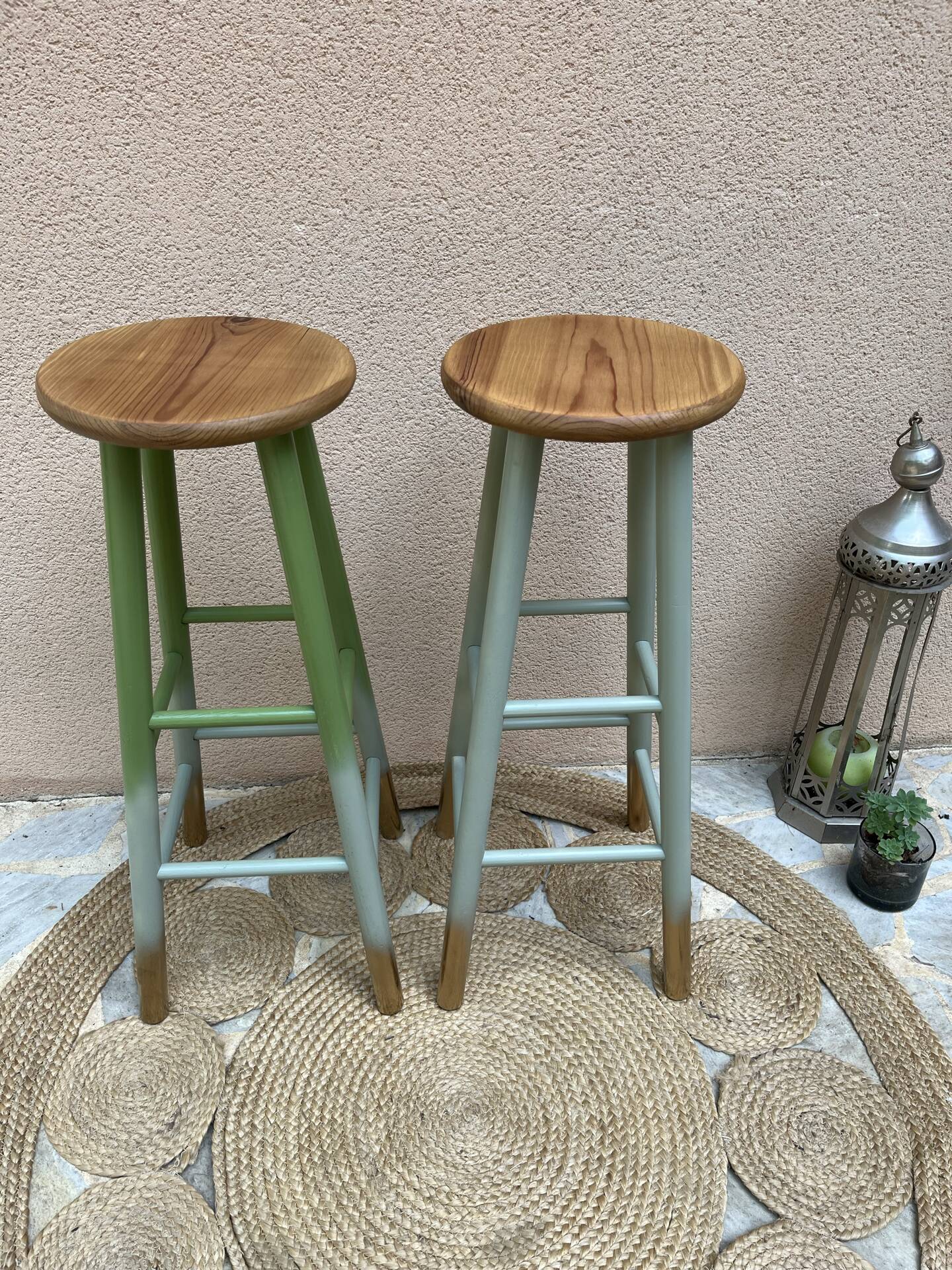 Pair of pine bistro stools