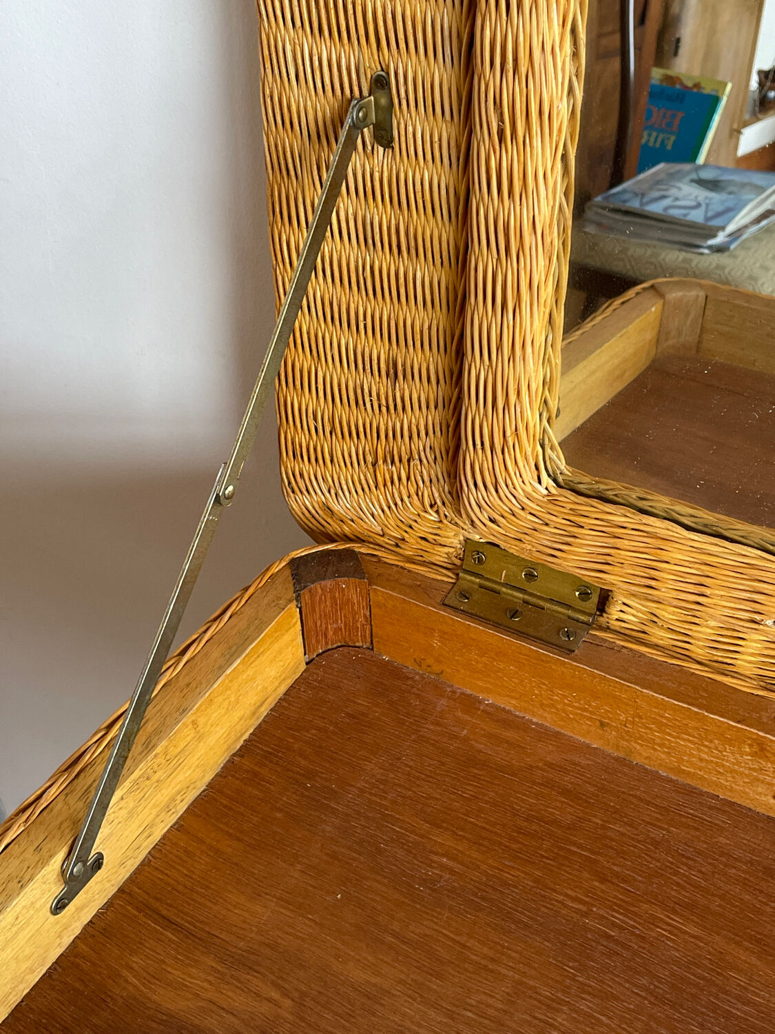 Rattan console desk with curved legs, 1970s