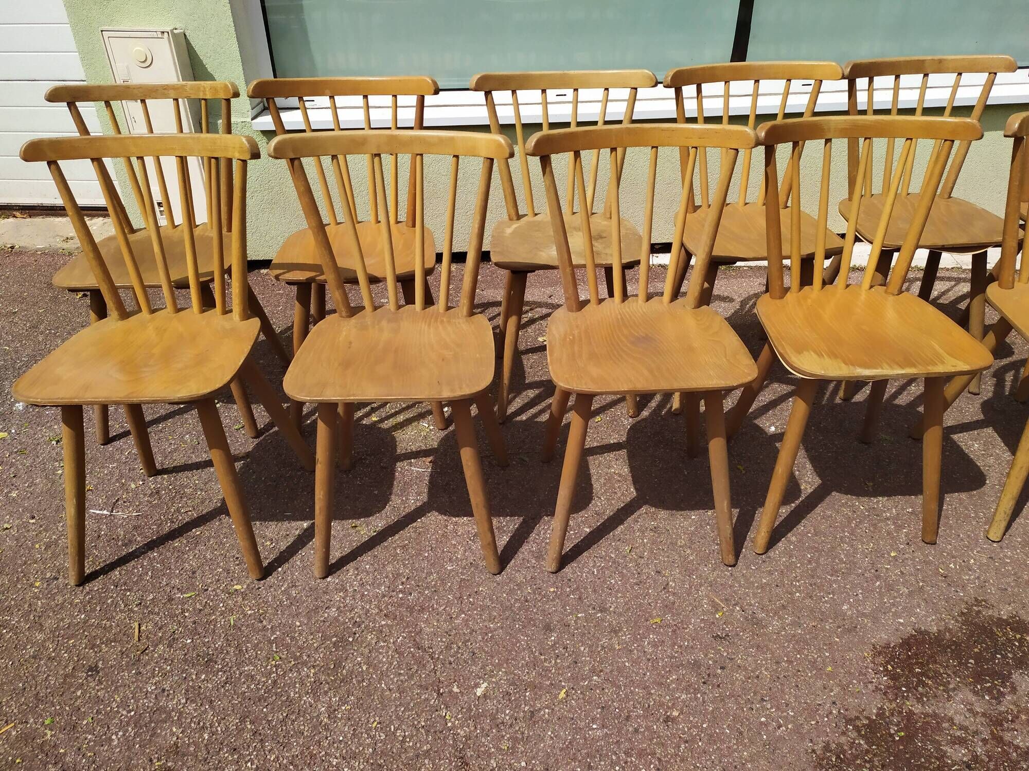 Set of 18 wooden bistro chairs - vintage - year 50 - 60