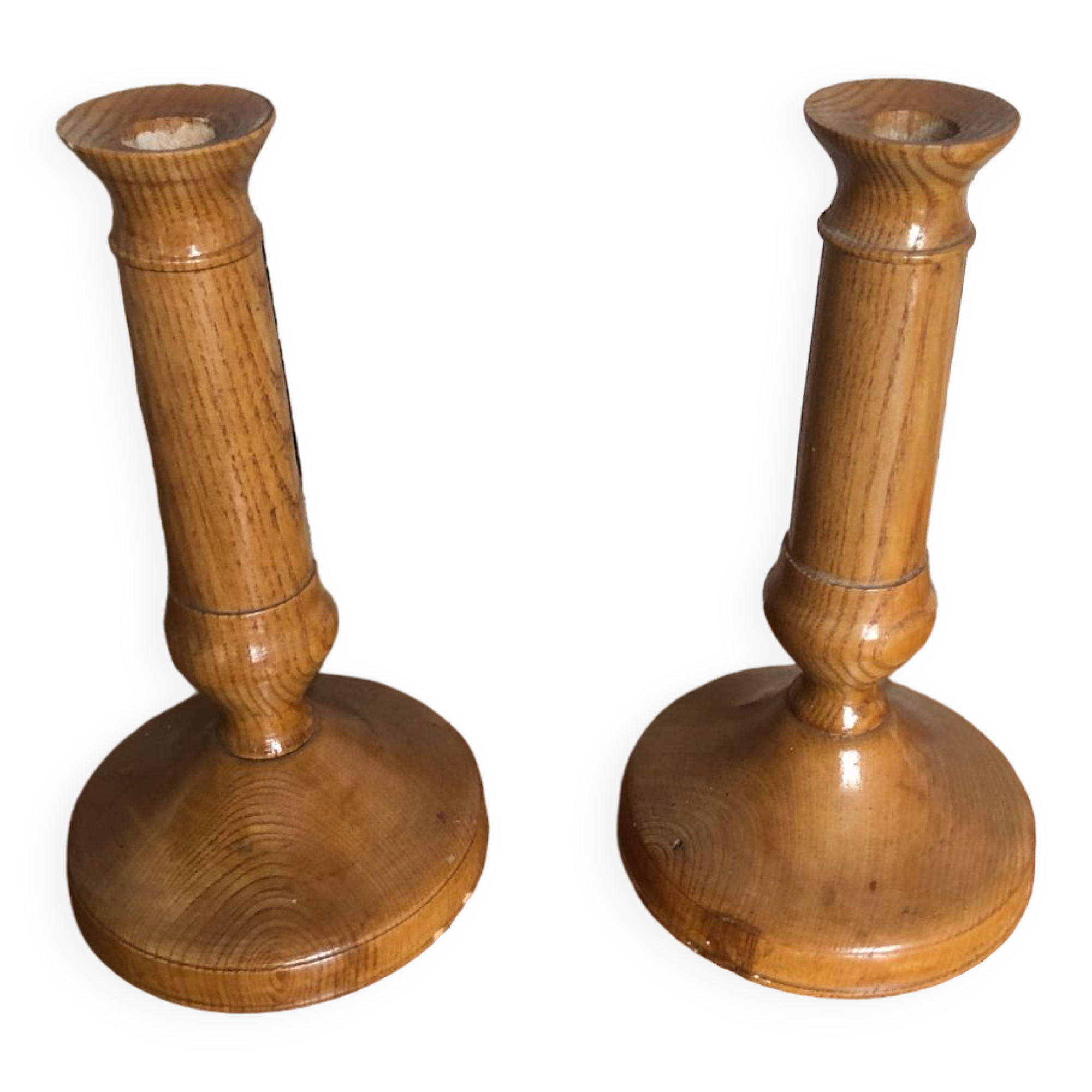Ancienne paire de bougeoirs bois tourné vintage | Selency