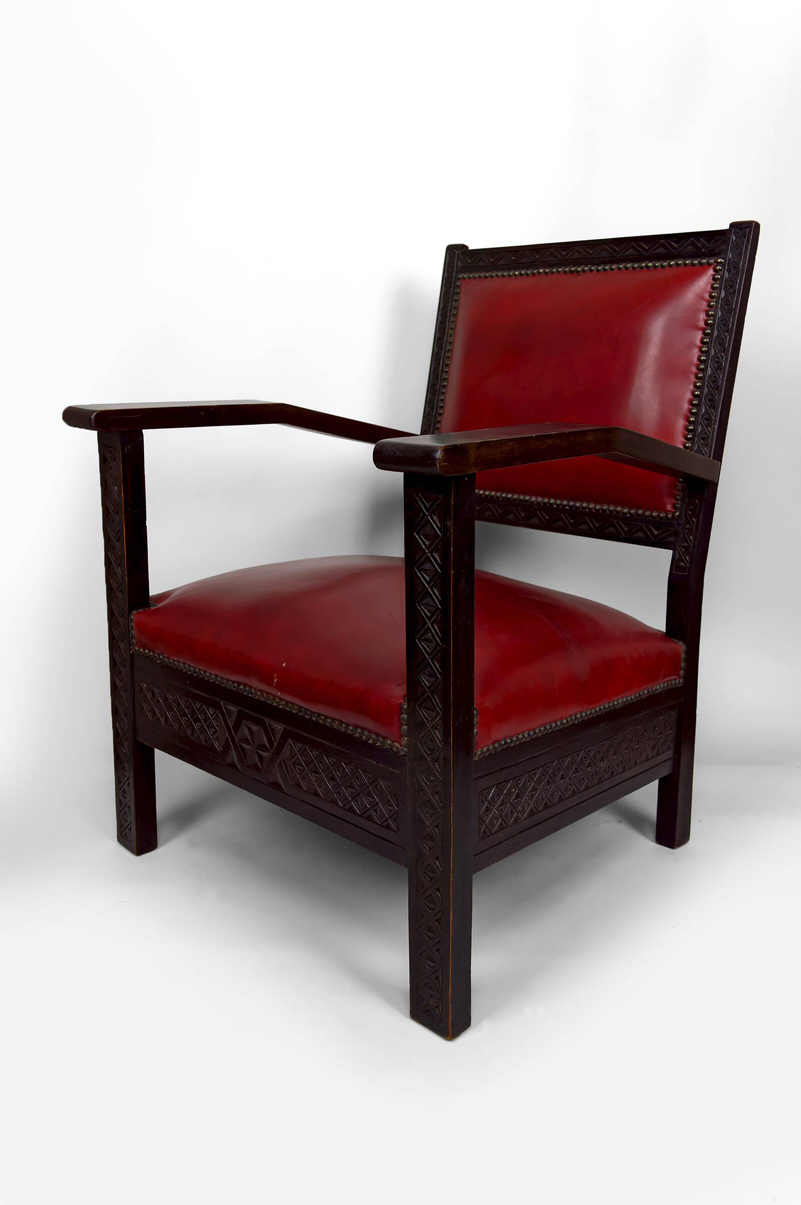 Paire de Fauteuils Art Deco Colonial en Bois Sculpté, Algérie, 1930