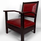 Pair of Colonial Art Deco Carved Wood Armchairs, Algeria, 1930