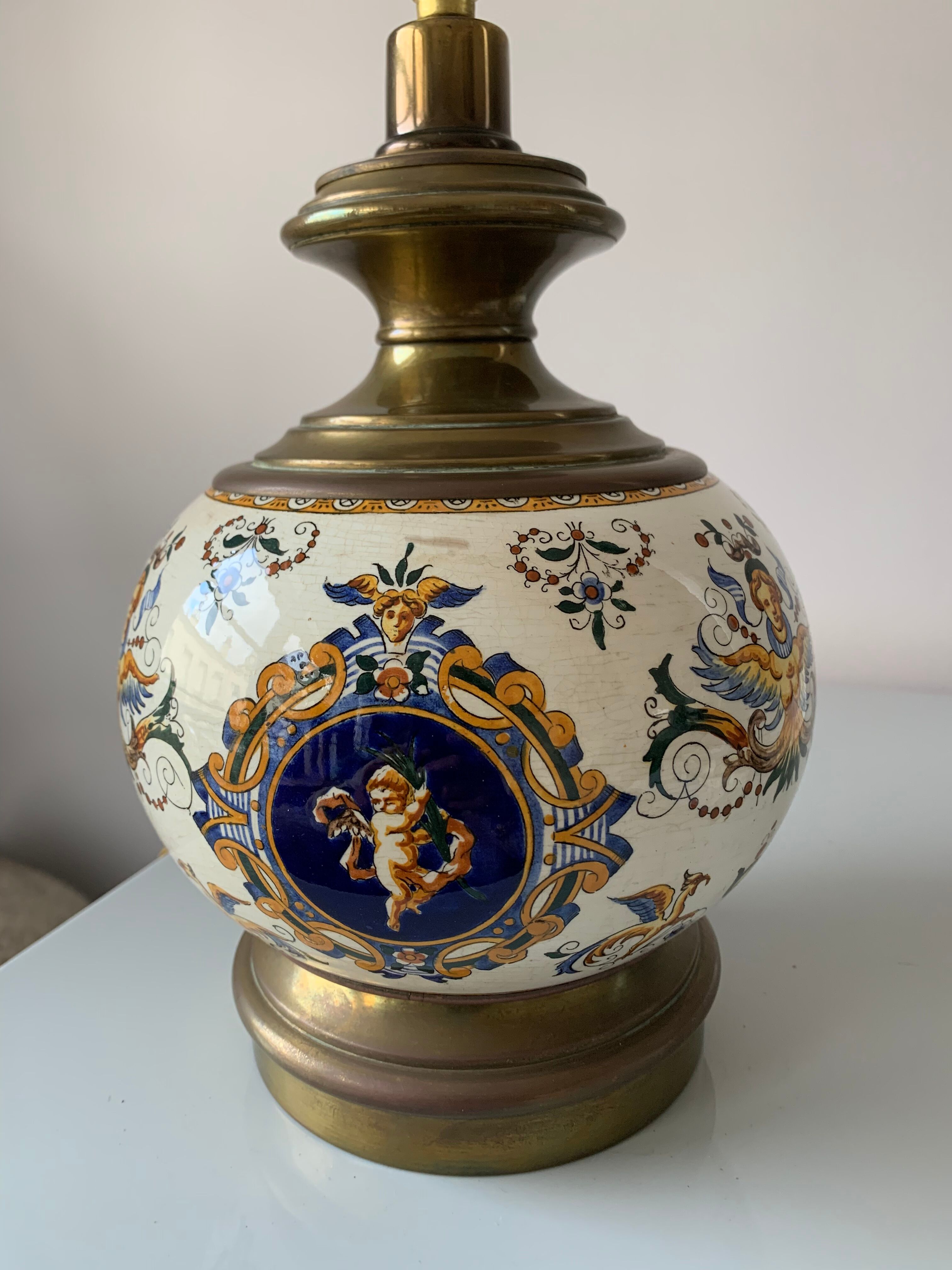Old faience lamp of Gien Renaissance decoration 1876
