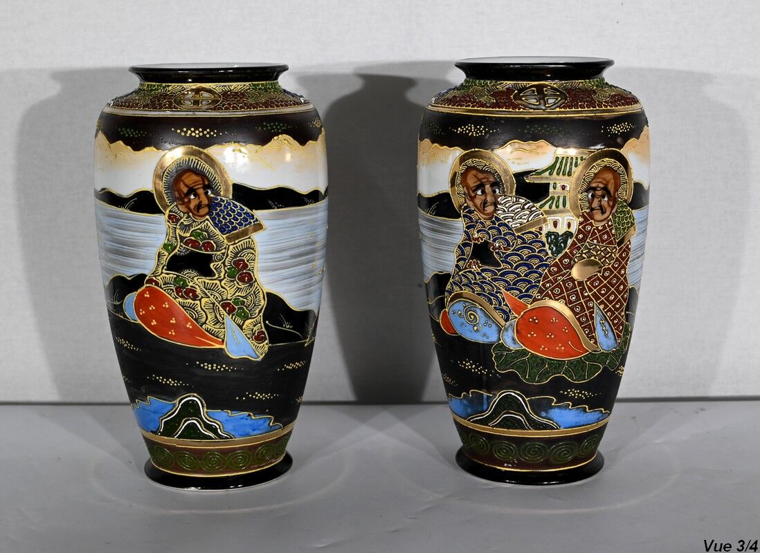 Pair of satsuma vases in japanese porcelain – early twentieth