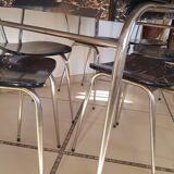 Table and 6 chairs in black formica marble effect