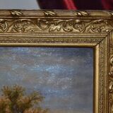 French school of the end of the nineteenth, landscape at the river, animated by a character.