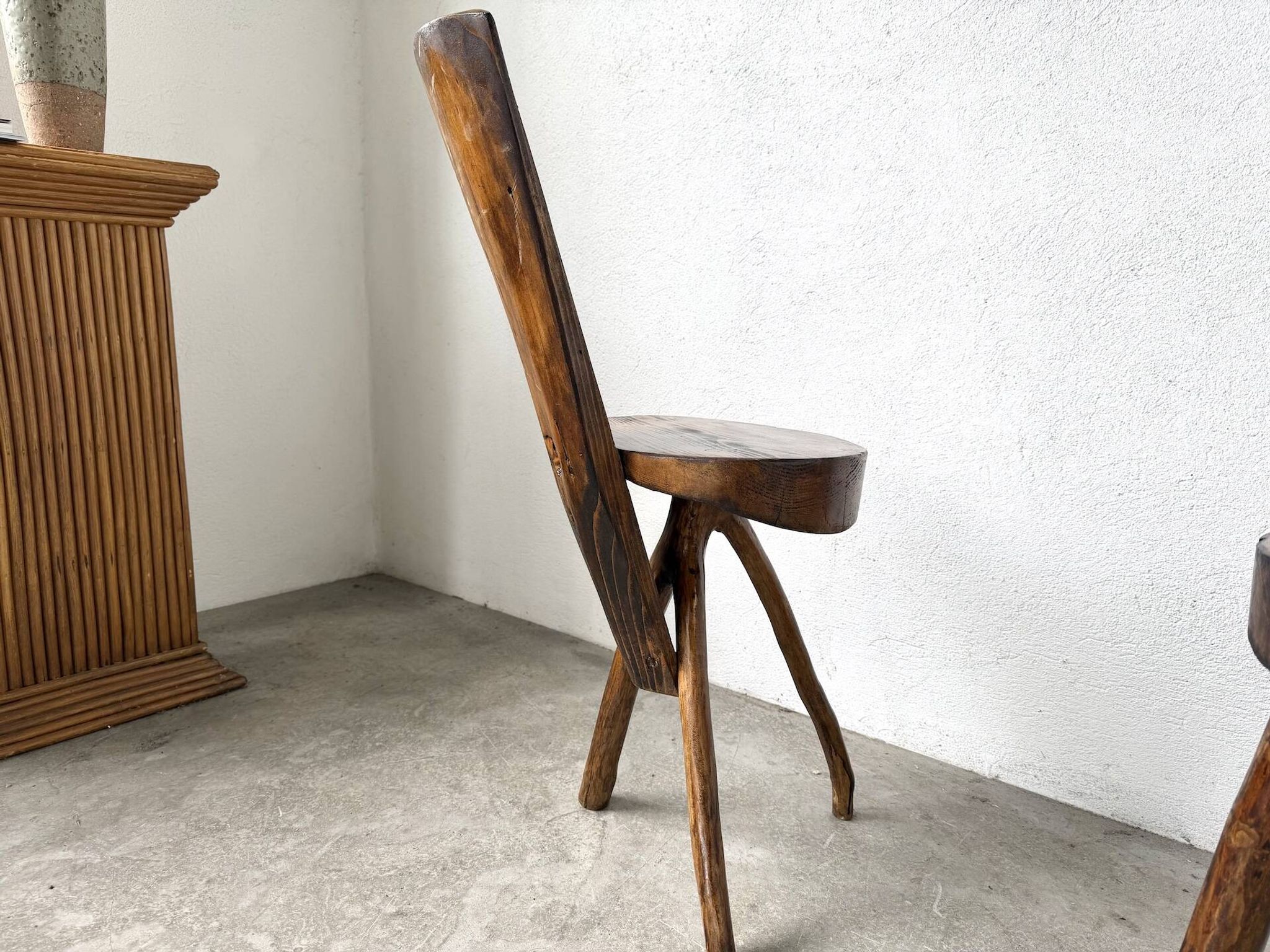 Trio de chaises d'alpage en pin massif, France, années 1950