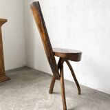 Set of three alpine chairs in solid pine, France, 1950s.