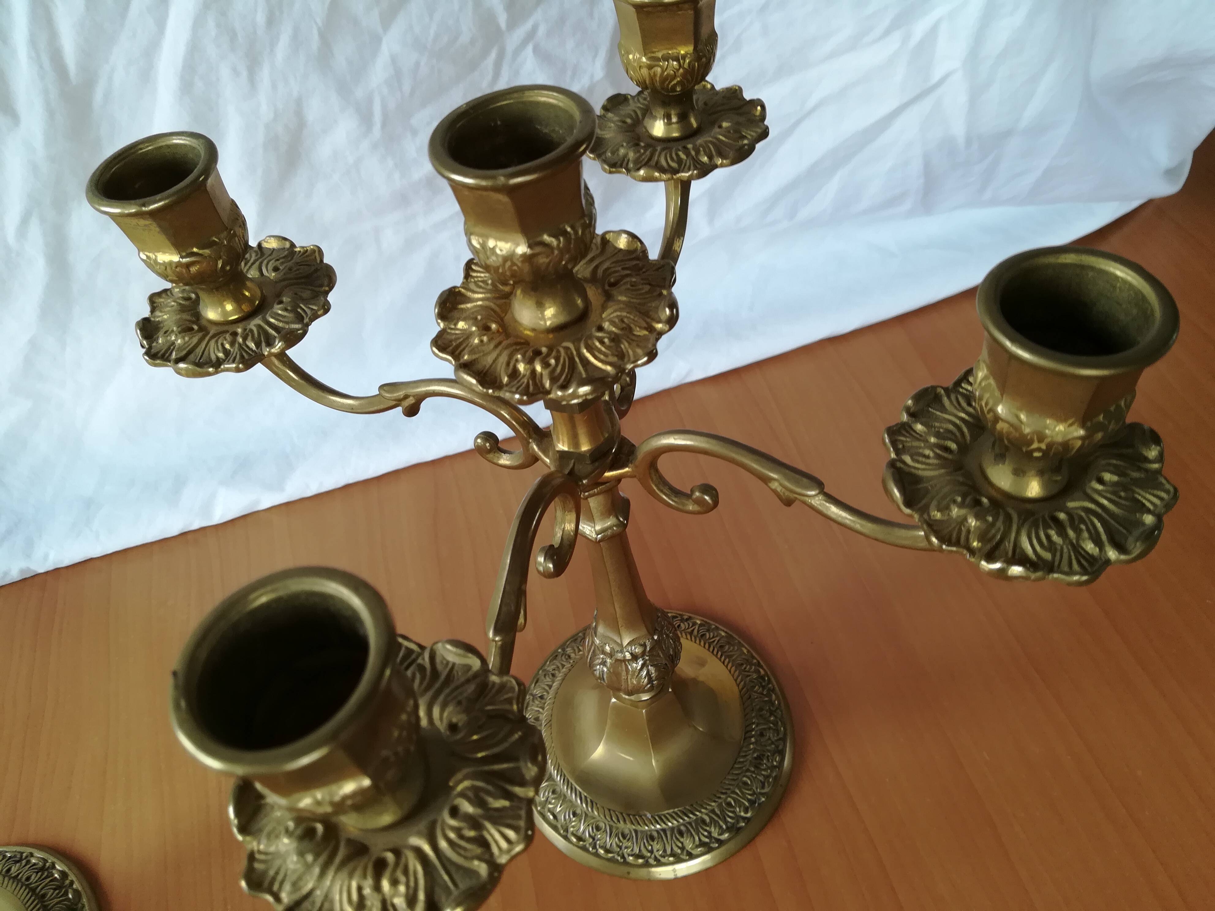 Pair of 5-light brass candelabra candlesticks, 20th century