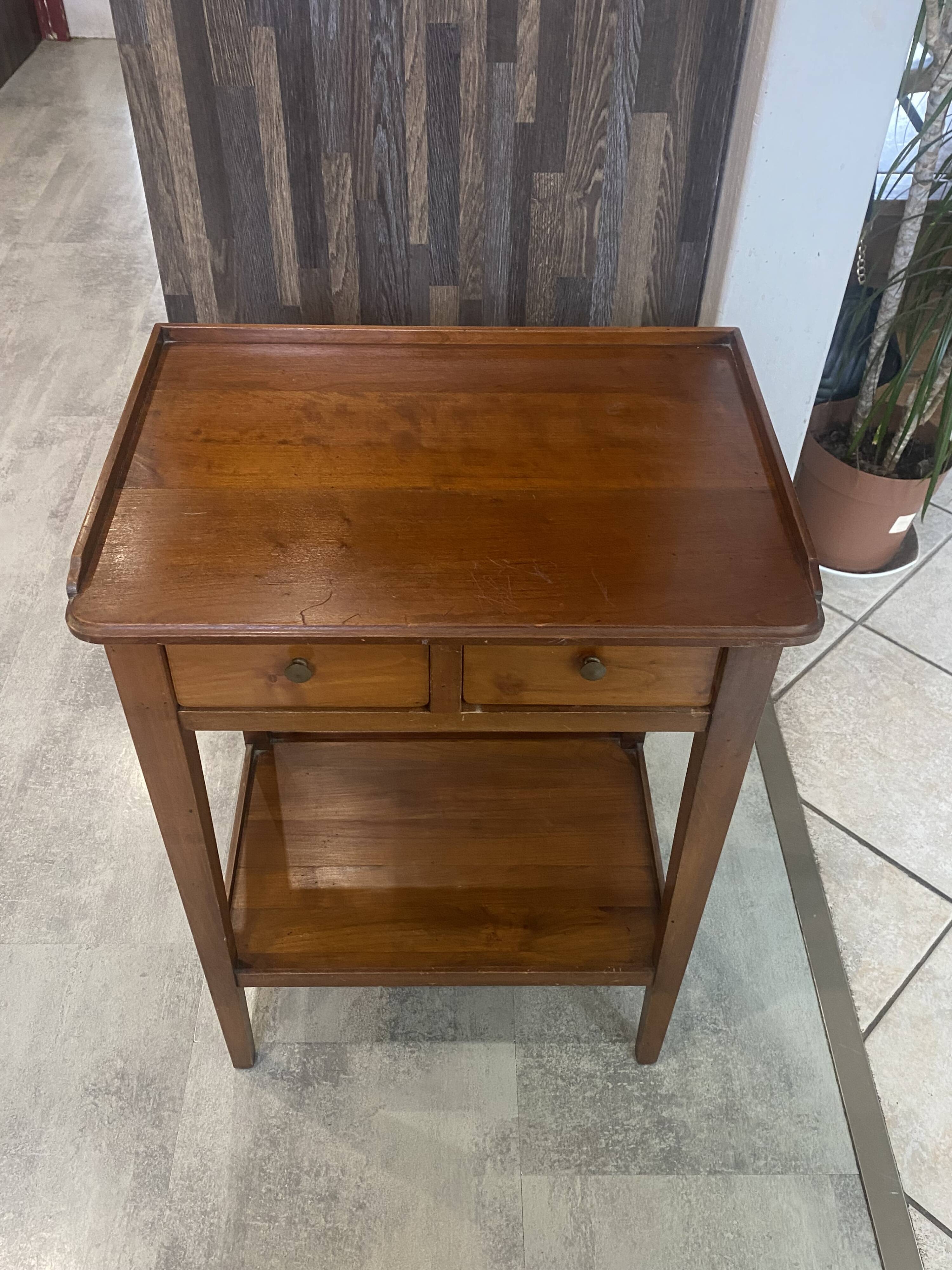 Table d’appoint 2 tiroirs merisier 1950