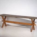 Antique solid wood table with green patina (c.1920)