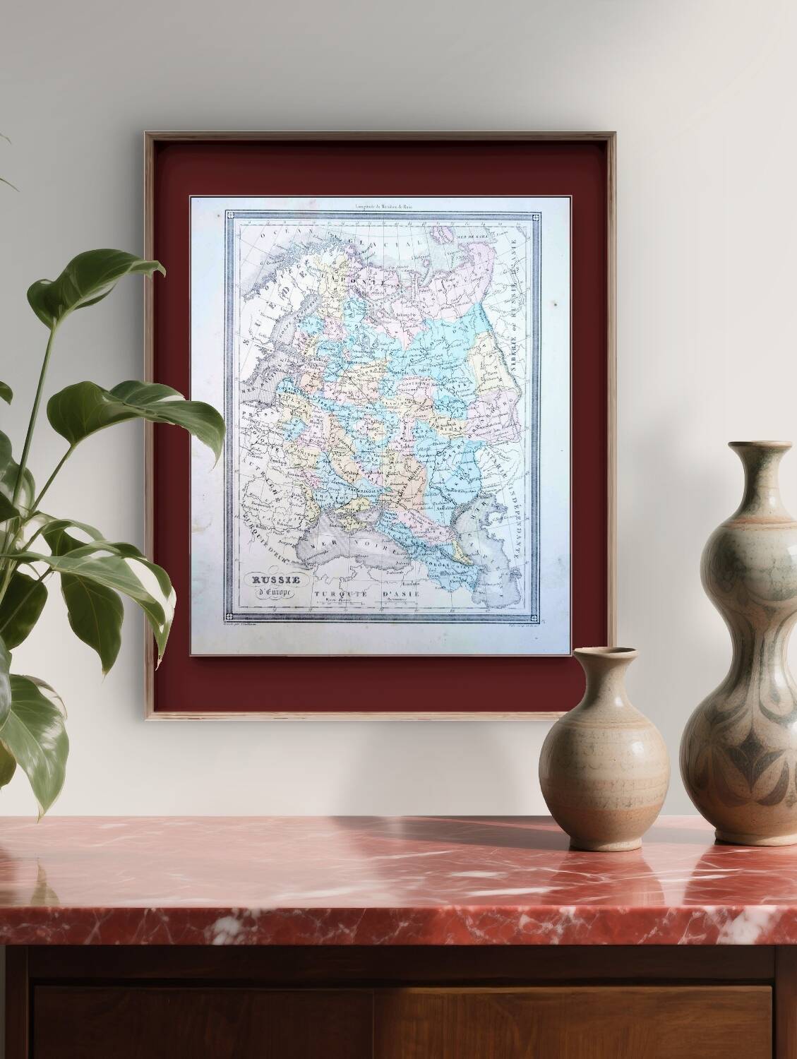 Russia, old map, printed in 1852.