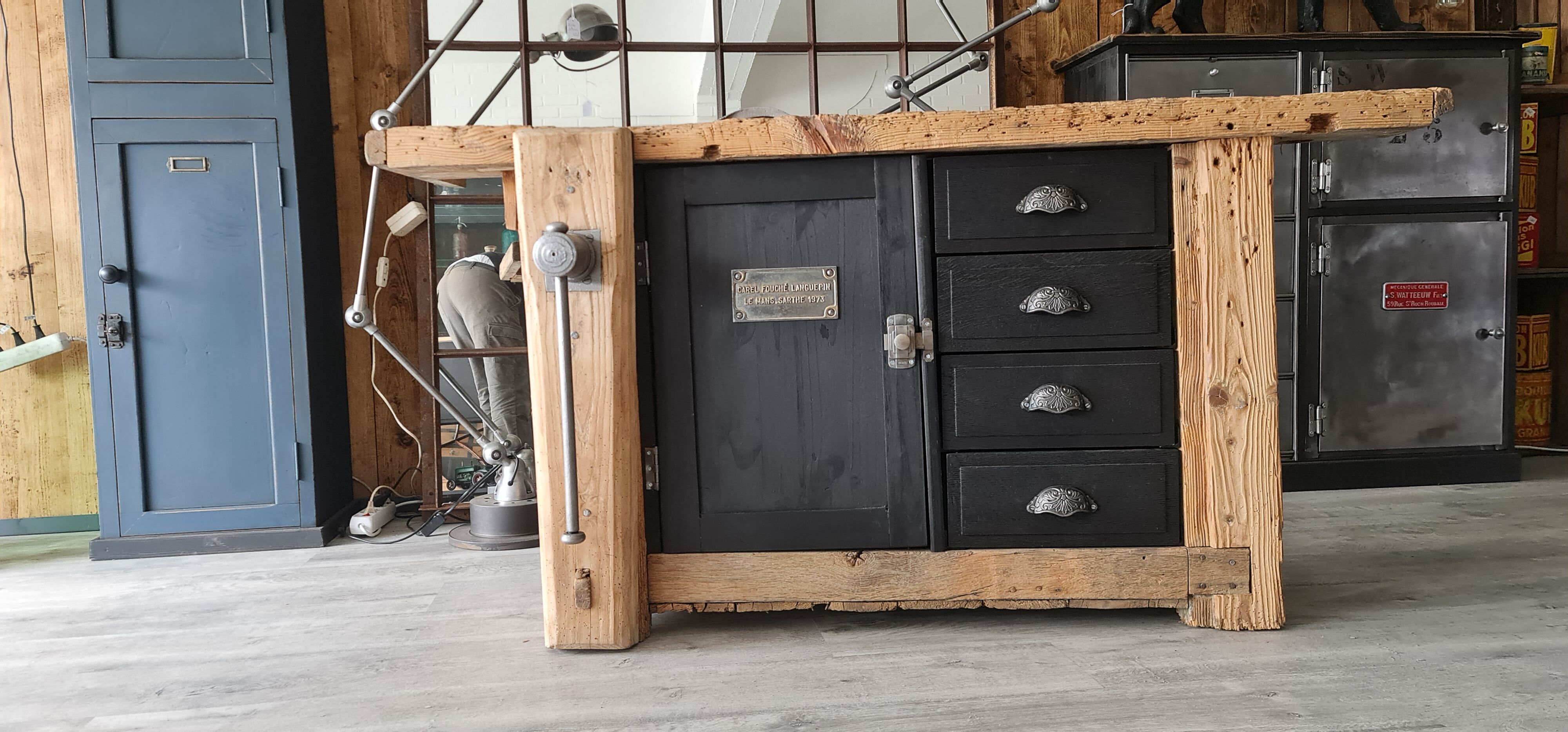 Old workbench furniture by trade four drawers and a door
