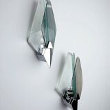 Pair of Veca sconces, Murano blue cut glass & black lucite, Italy, circa 1970s