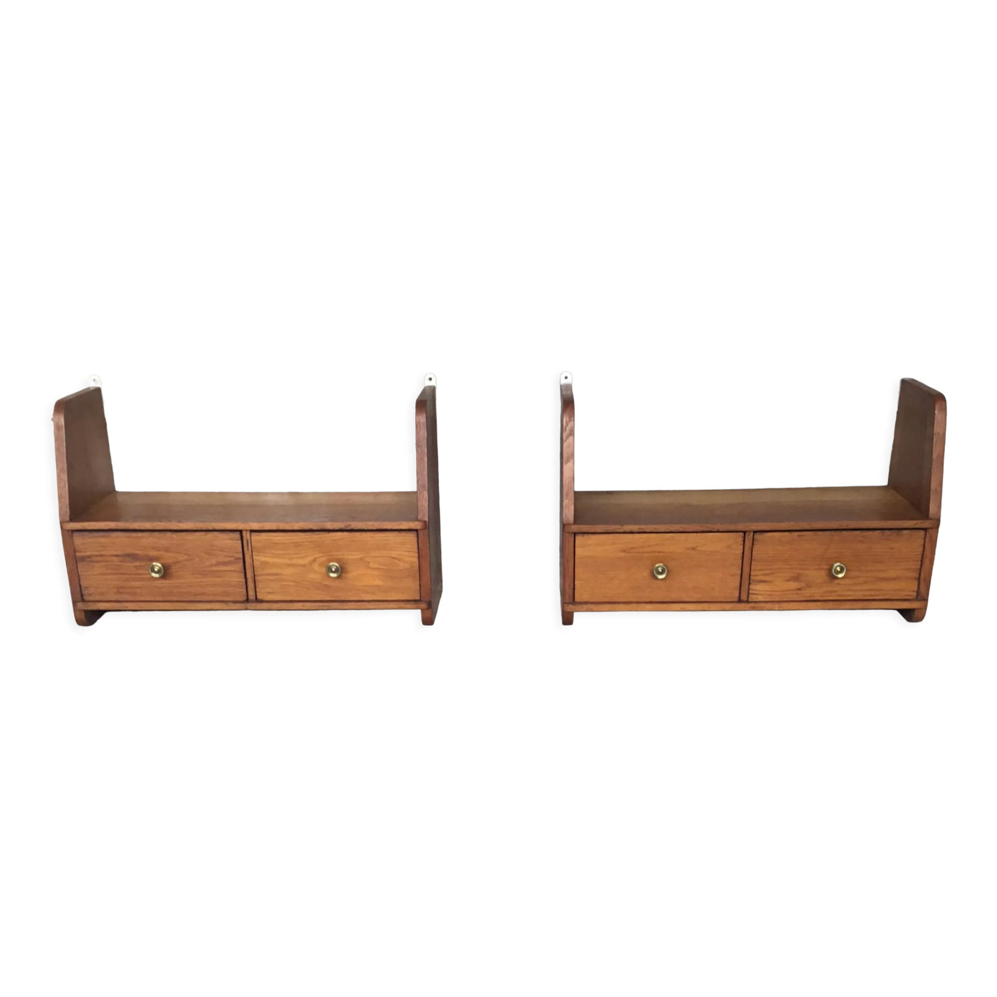 Pair of modernist fin wall shelves in solid oak - 1950