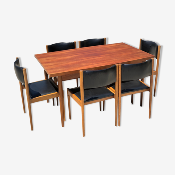 Table extensible et 6 chaises scandinave en teck et skaï 1965