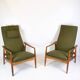 Set Of 2 Armchairs With Stool Made In Green Fabric & Teak By Alf Svensson For Fritz Hansen From 1960