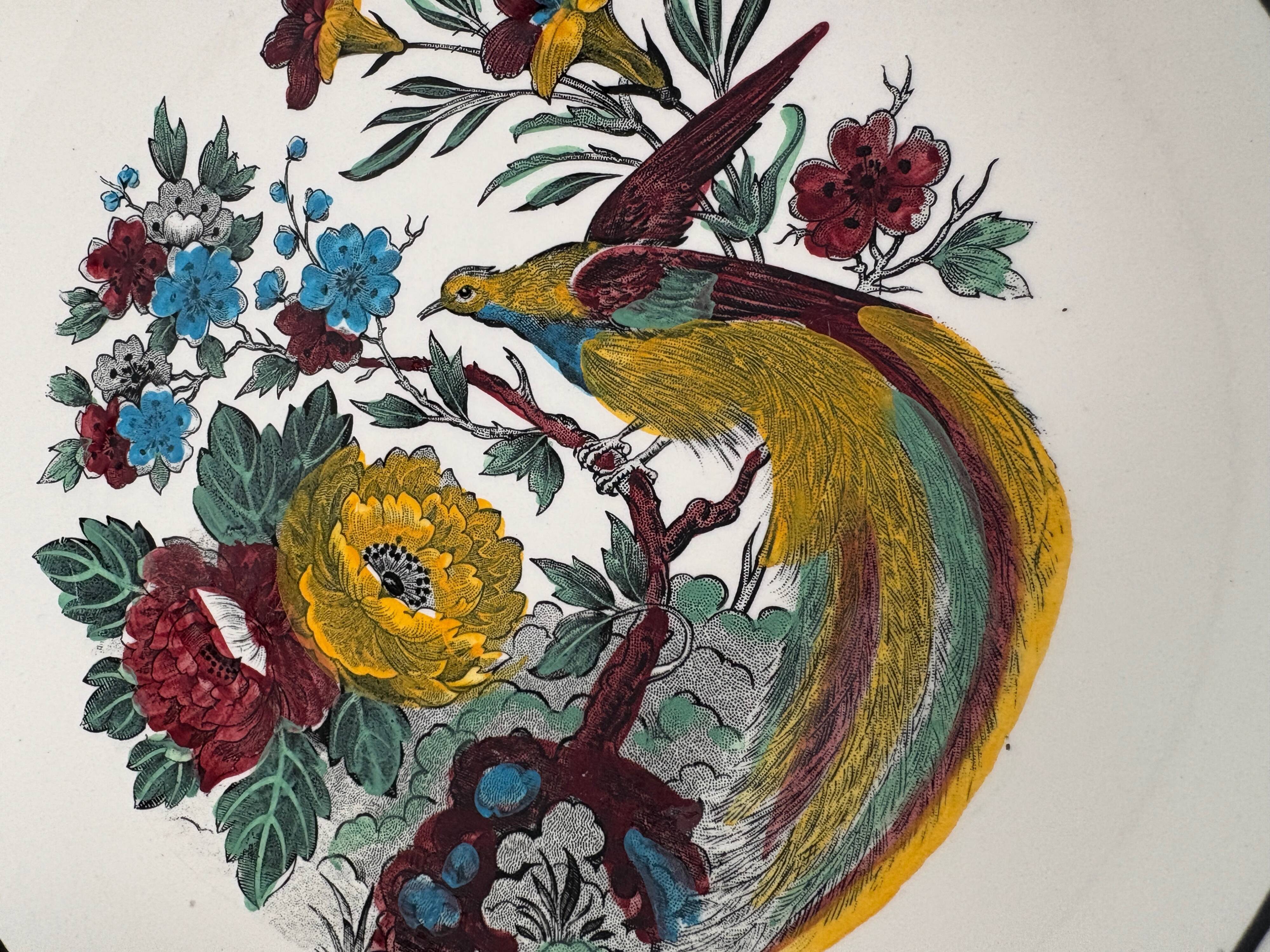 Large antique plate decorated with birds and flowers – Boch for Royal Sphinx