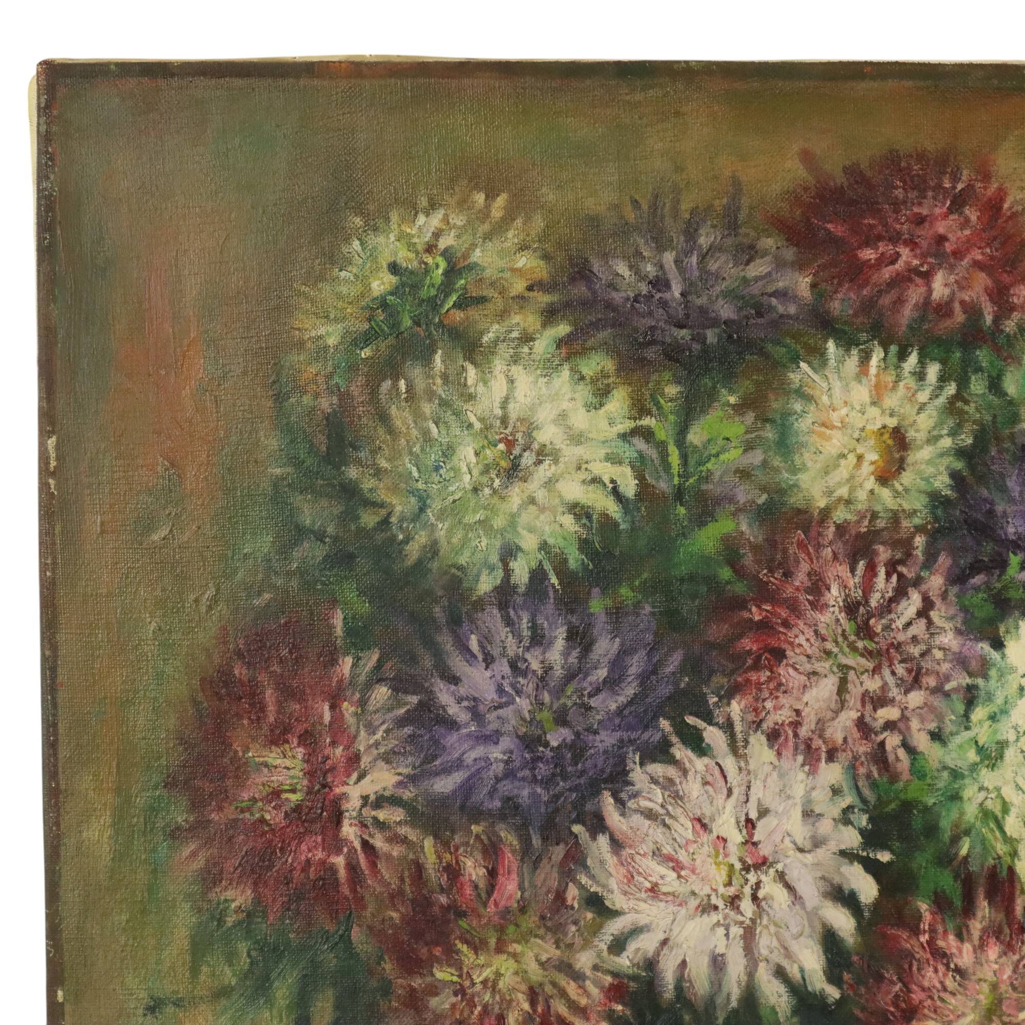Large Flower Still Life Painting Dahlias Signed M. Vierstraete