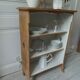 Vintage low depth bookcase in pearl grey interior oak with waxed finish.