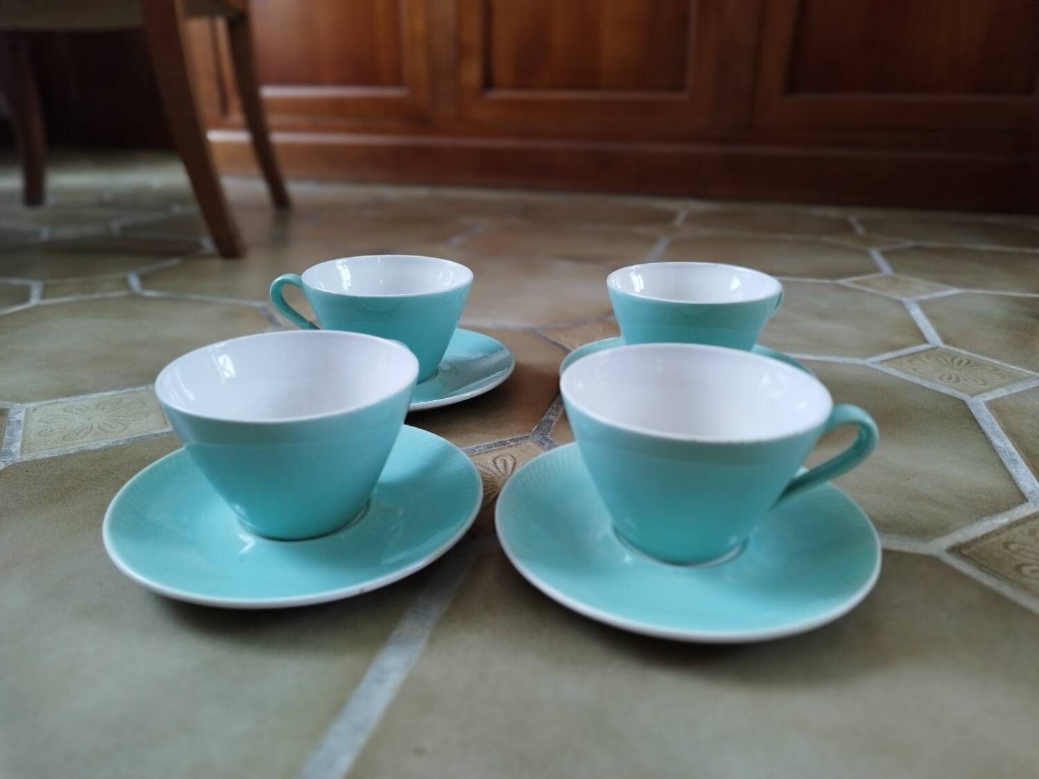 4 large old Fenal Badonviller water green cups