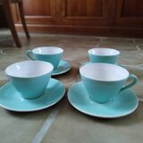 4 grande tasses anciennes Fenal Badonviller vert d'eau