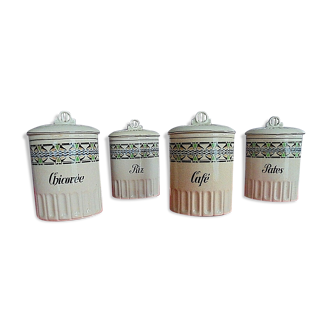 Lot 4 pots céramique avec couvercles pour déco cuisine Chicorée Café, Riz, Pâtes