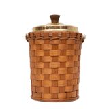 Wicker Ice bucket Brass lid and ice tongs 1960s