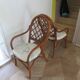 Vintage lot of 2 woven bamboo rattan armchairs - Curved wood - 1980s