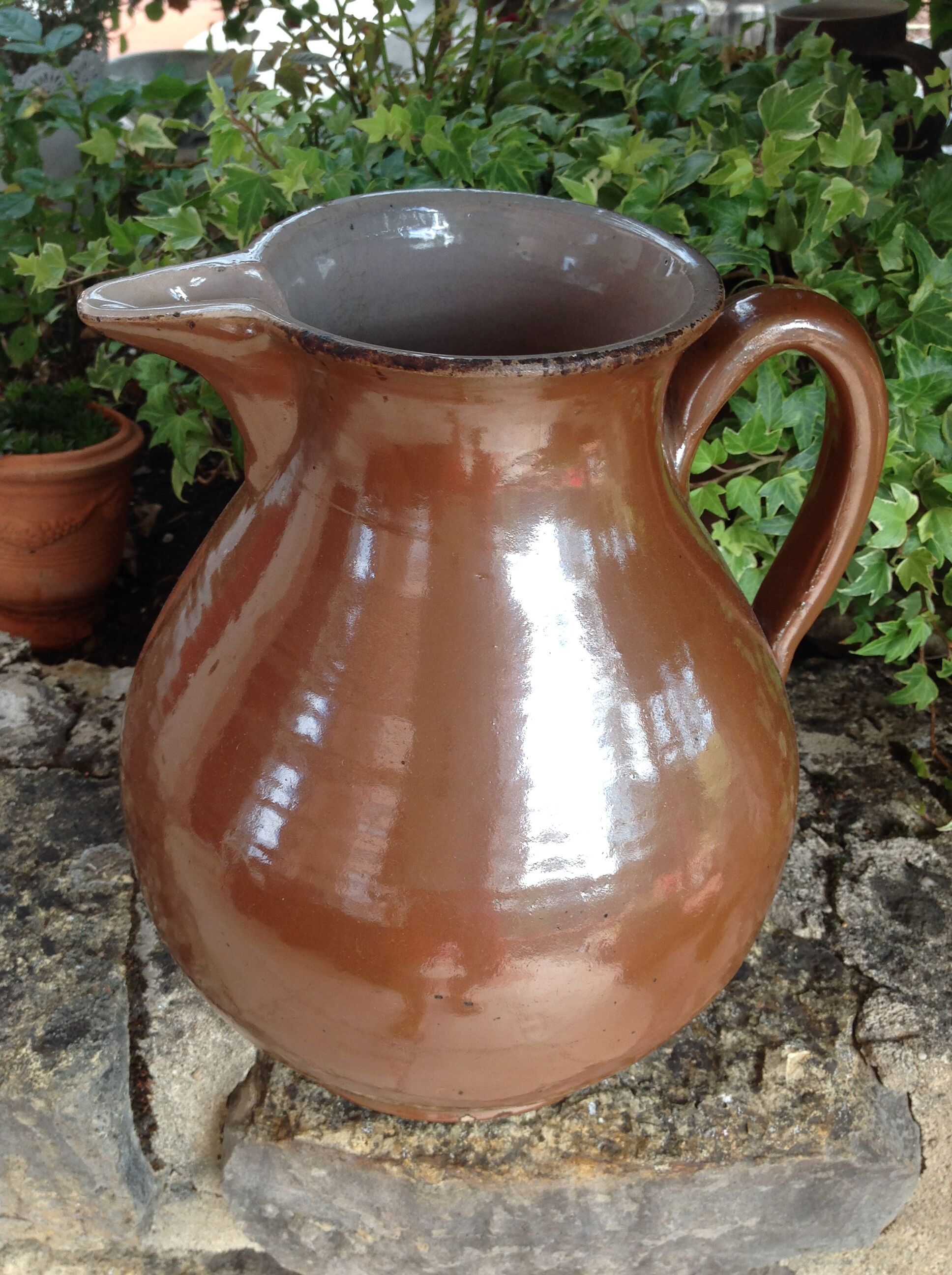 Pitcher brown glazed ceramic ball 60/70 years
