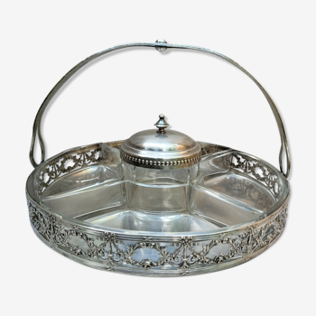 Serving tray consists of 4 large and 1 small (with metal lid) glass parts