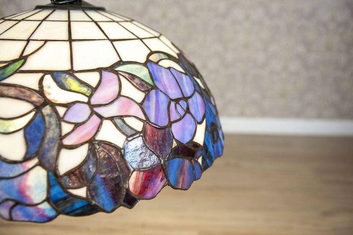20th-Century Hanging Lamp with Multicolored Shade in the style of Tiffany, 1940s