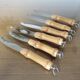 Set of 6 cheese knives, bamboo handle 60s